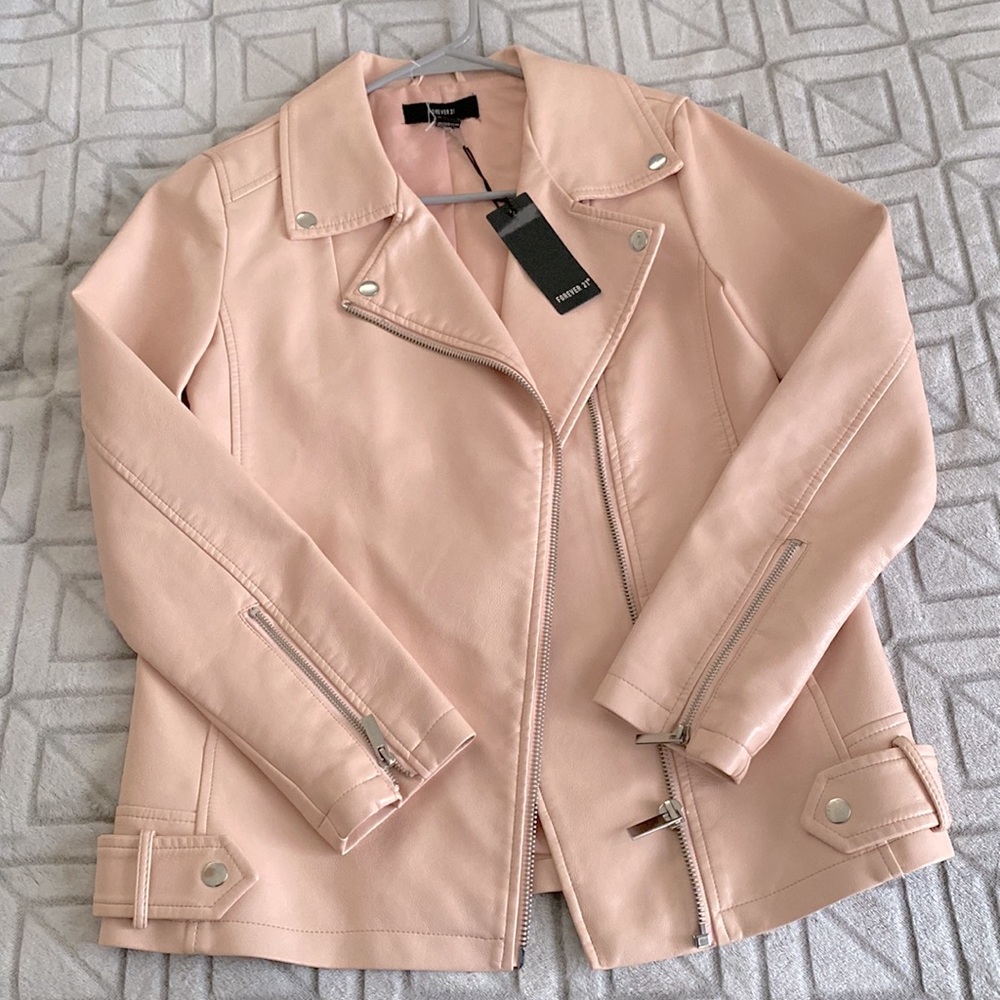 Casual Leather Jacket in Pink Blush